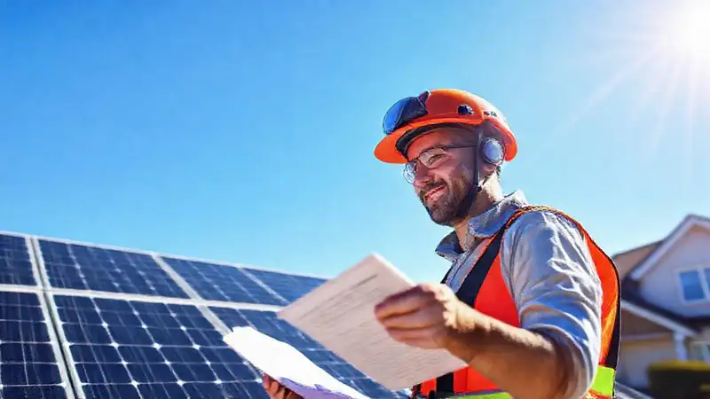 Paneles solares iluminan una familia feliz