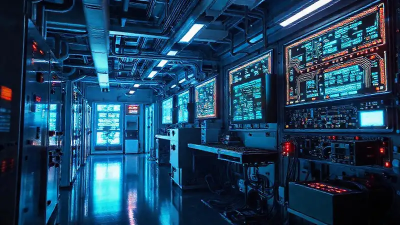 Laboratorio futurista, tecnología y diseño innovador