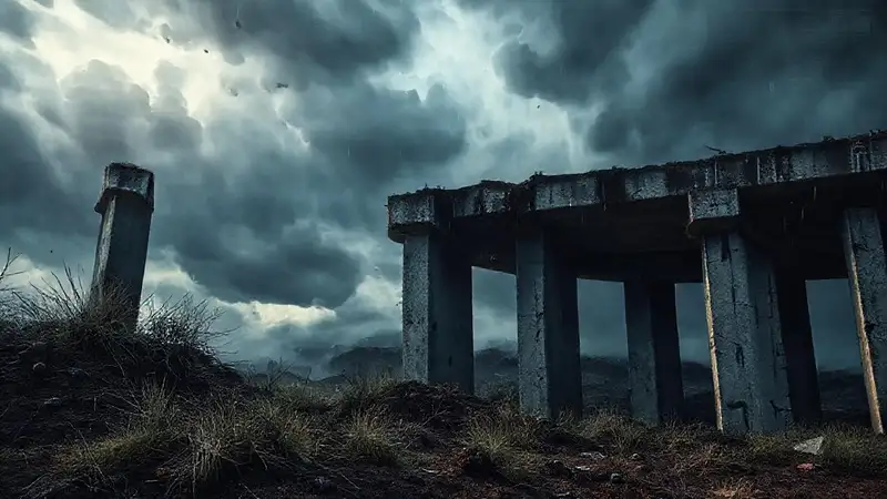 Un paisaje tormentoso y concreto amenazante