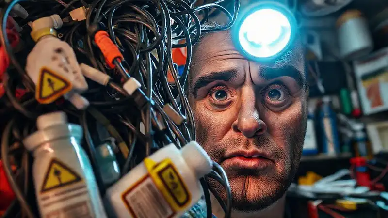 Un espacio de trabajo desordenado, iluminado y preocupante
