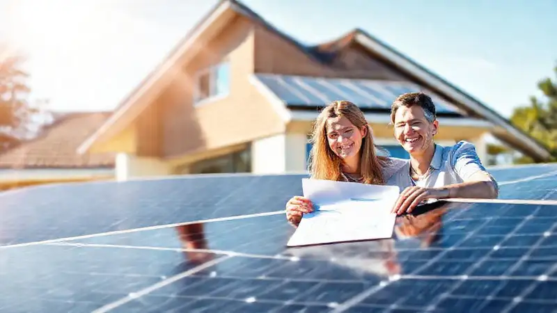 Familia feliz disfruta energía solar rentable