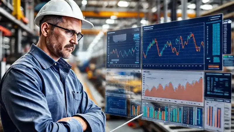 El ingeniero analiza datos industriales estratégicos