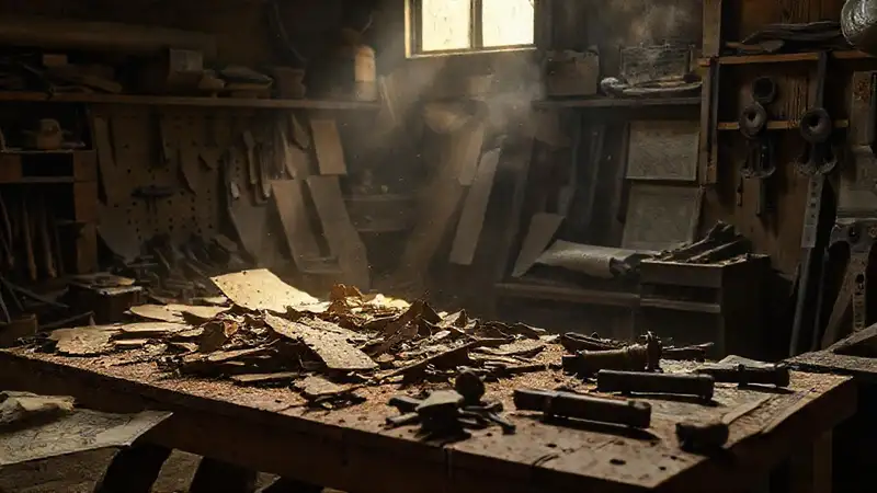 Taller antiguo, caos técnico y seriedad