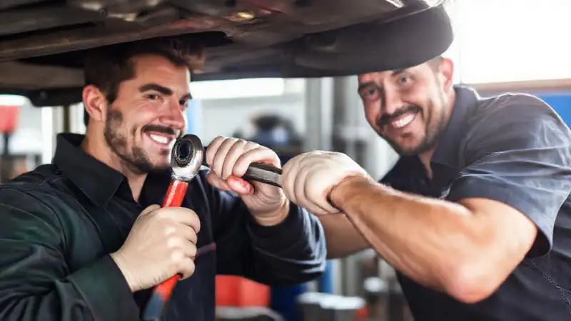 El mecánico ofrece un servicio confiable al auto