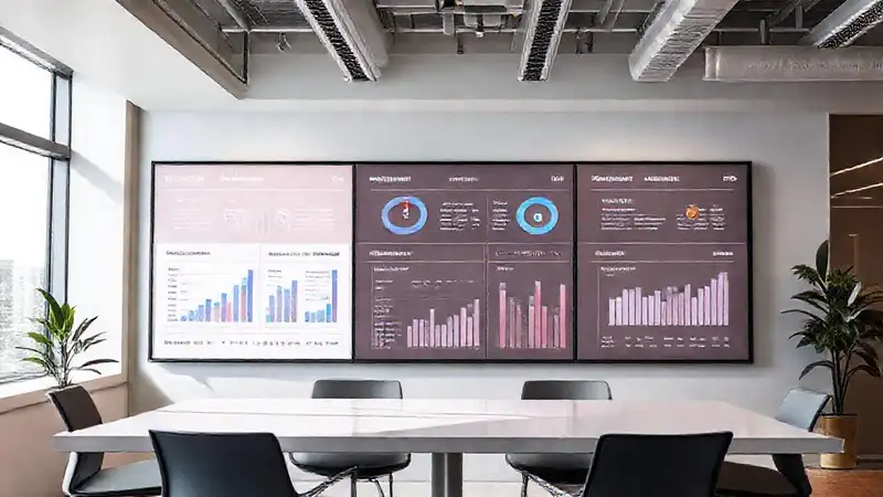 Oficina moderna presenta datos y marca