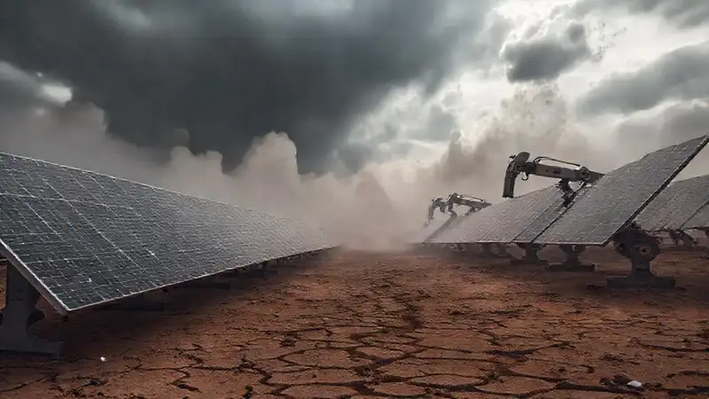 Tecnología decadente y cielo sombrío