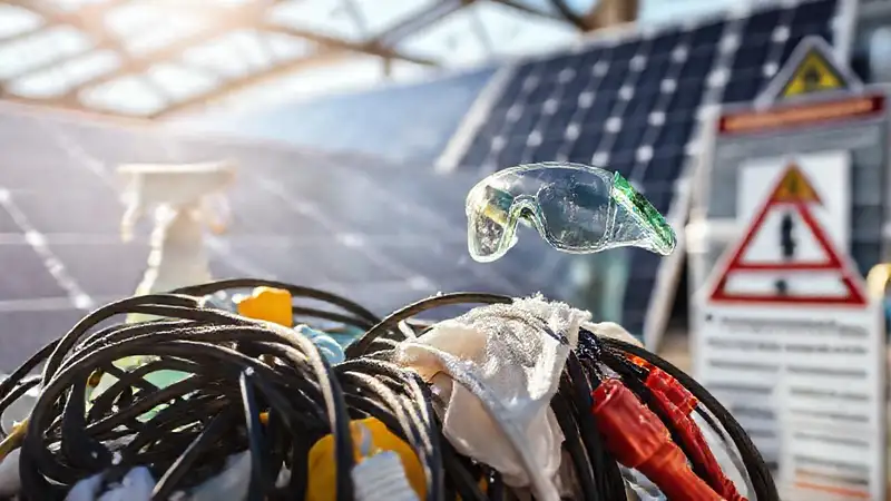 Limpieza solar organizada con precauciones