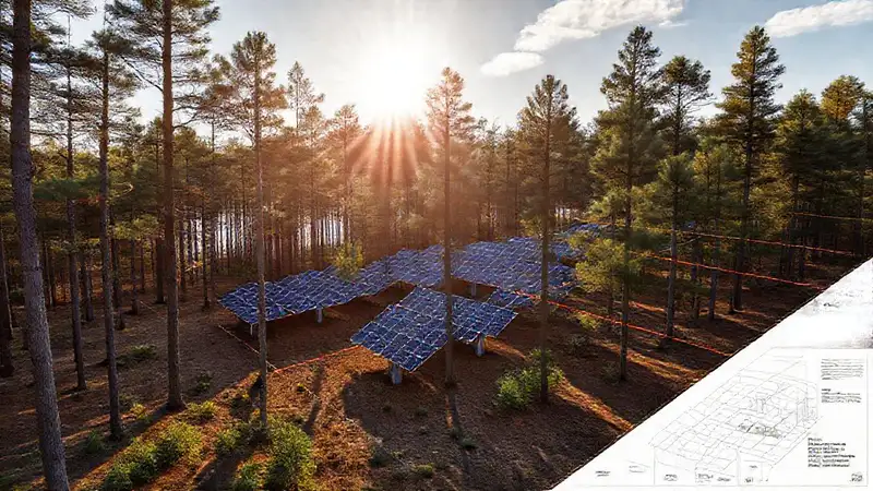 Un plano técnico muestra un bosque solar
