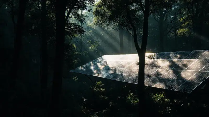 Paneles solares contrastan con la naturaleza