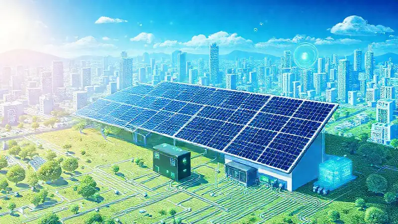 Paneles solares muestran energía limpia futurista