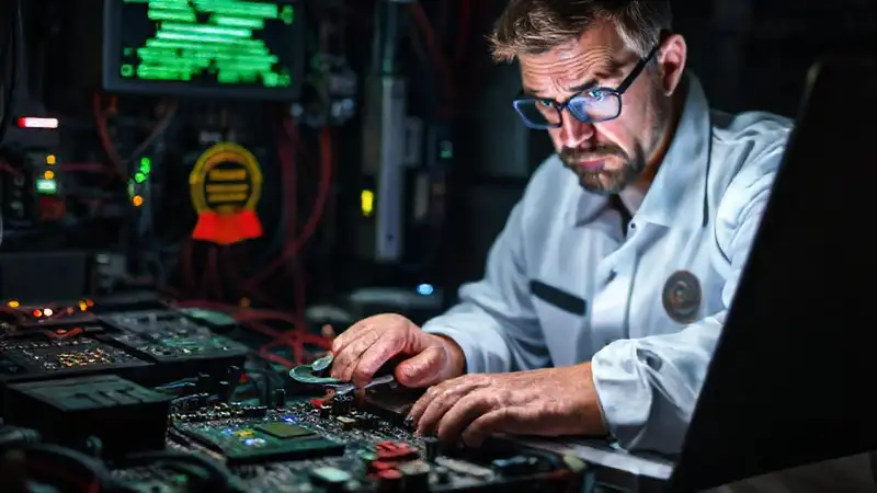 Técnico diagnostica un portátil defectuoso