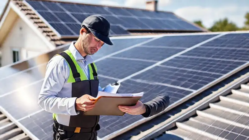 Un técnico revisa la instalación solar