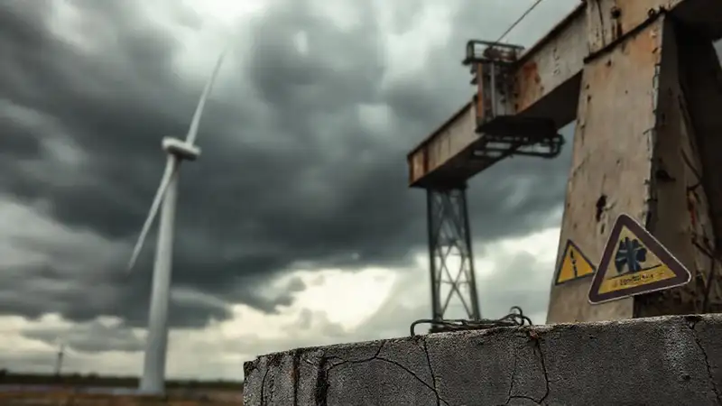 Turbina rota en clima tormentoso