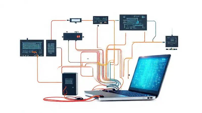 Diagrama técnico muestra componentes informáticos brillantes