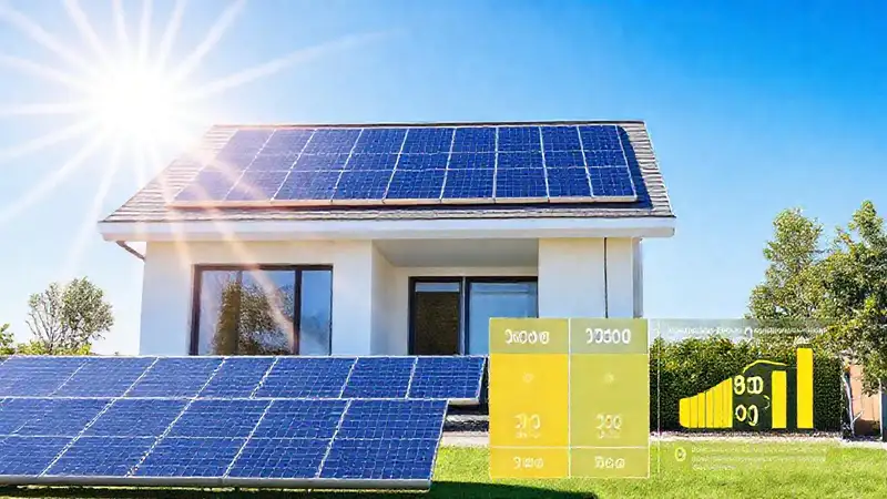 Casa moderna con energía solar visualizada
