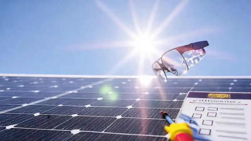 Un profesional limpia paneles solares con cuidado