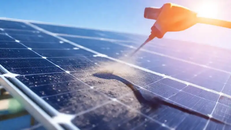Paneles solares sucios requieren limpieza y precaución