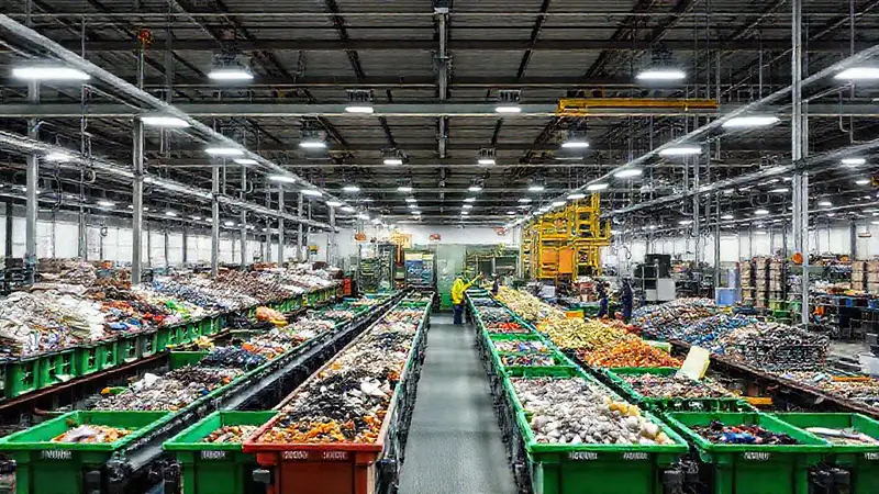Una instalación industrial clasifica materiales reciclables