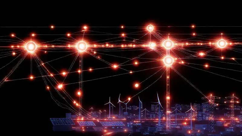 Red eléctrica futurista, datos y energía