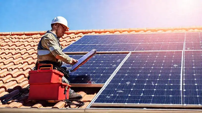 Electricistas instalan paneles solares en tejados