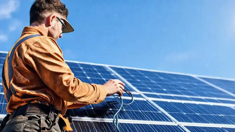 Técnicos instalaron paneles solares bajo el sol