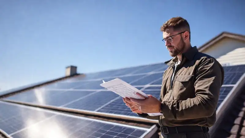 Un técnico valida energía solar moderna