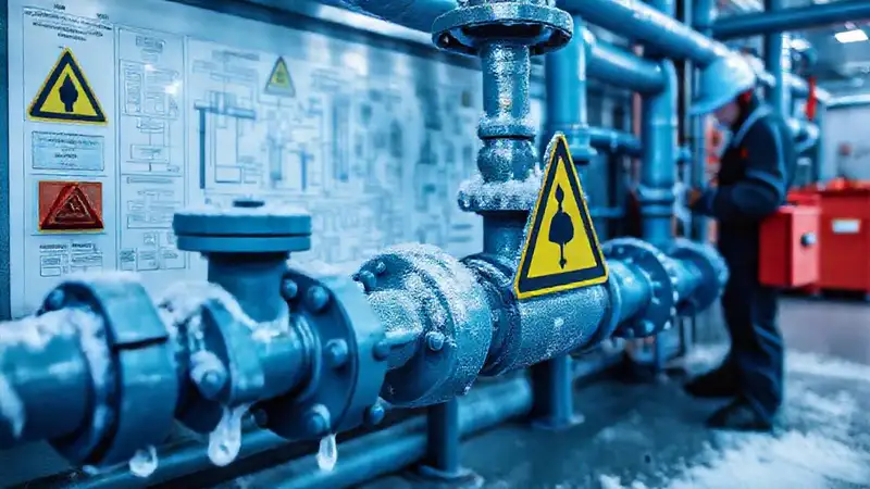 Técnico revisa tuberías frías y valvones