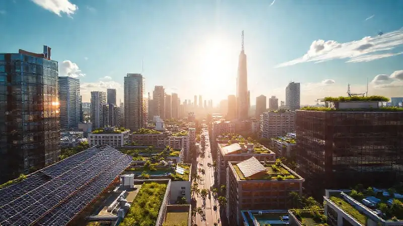 Ciudad futurista, energía y esperanza