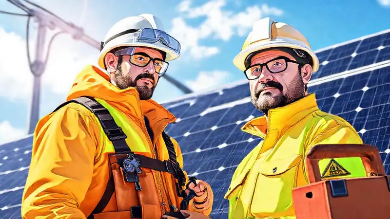 Técnico solar trabaja con seguridad