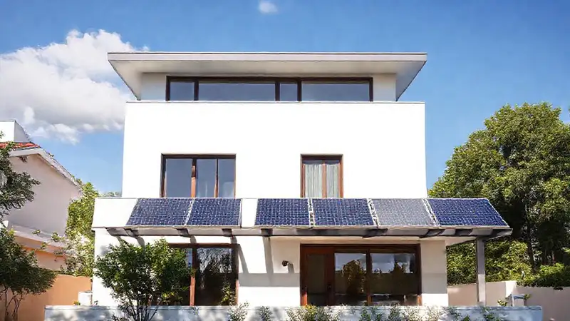 Casa moderna, sol, diseño arquitectónico limpio