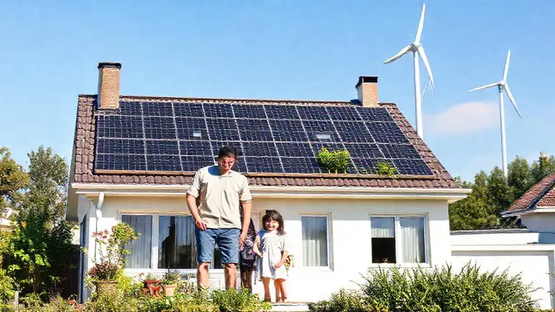 Una familia vive feliz con energía verde