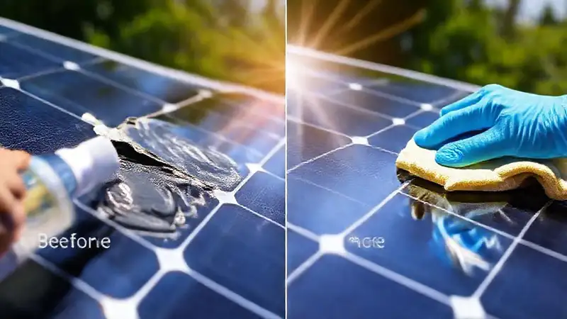 Panel solar dañado, limpio profesionalmente