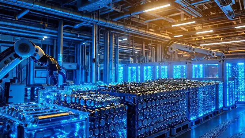 Reciclaje robótico genera energía azul brillante