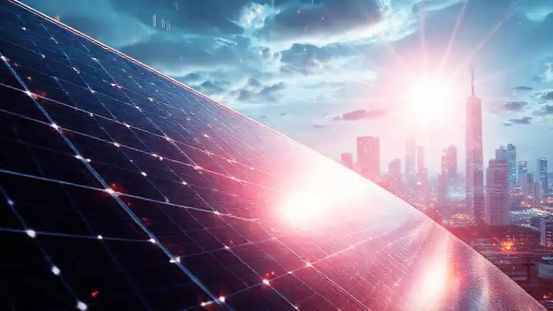 Paneles solares futuristas irradian energía vibrante