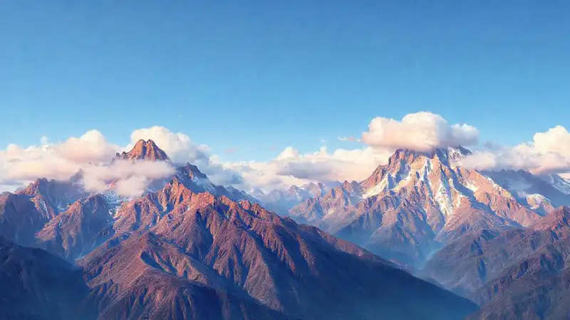 Montañas y nubes en ilustración digital