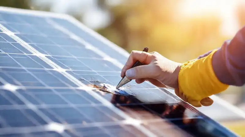 Profesionales evalúan paneles solares dañados limpiamente