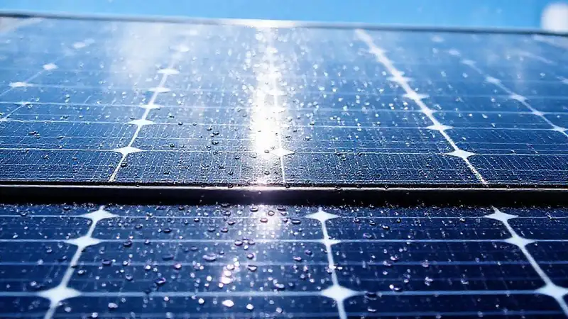 Panel solar limpio refleja un cielo azul
