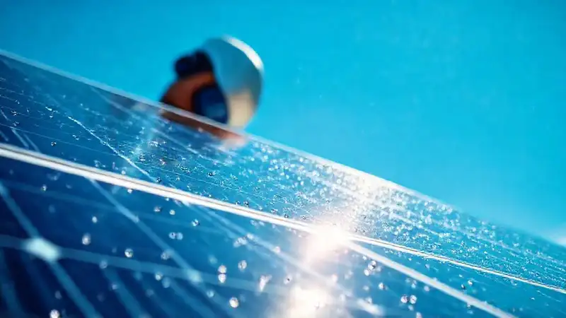 Paneles solares reflejan un cielo azul