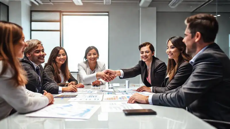 Equipo diverso negocia en ambiente profesional
