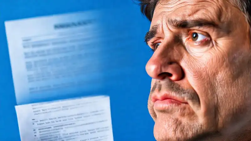 Un cliente confuso revisa un documento de garantía