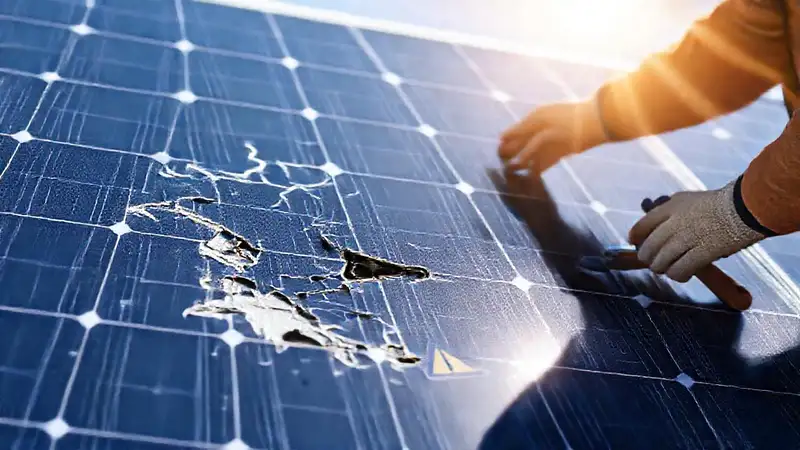 Un técnico repara paneles solares dañados