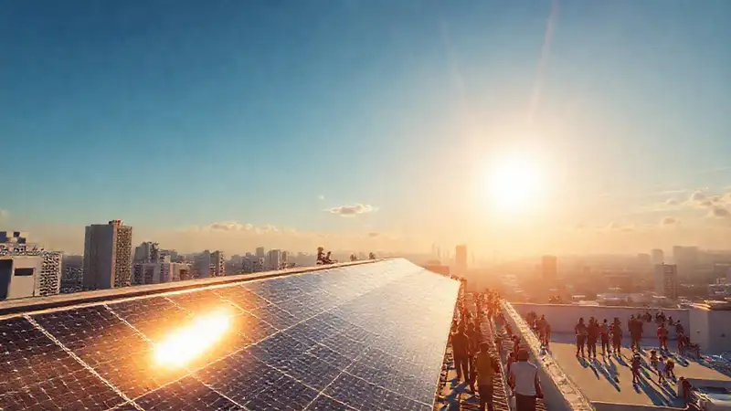 Paneles solares iluminan una ciudad futurista