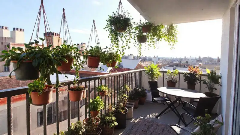 Balcón urbano soleado y acogedor