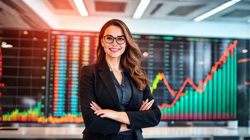 La mujer de negocios proyecta éxito digital