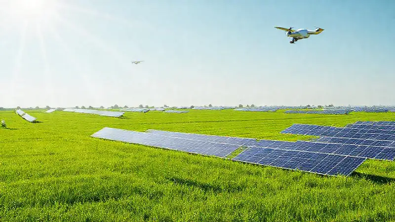 Paneles solares futuristas iluminan paisajes limpios