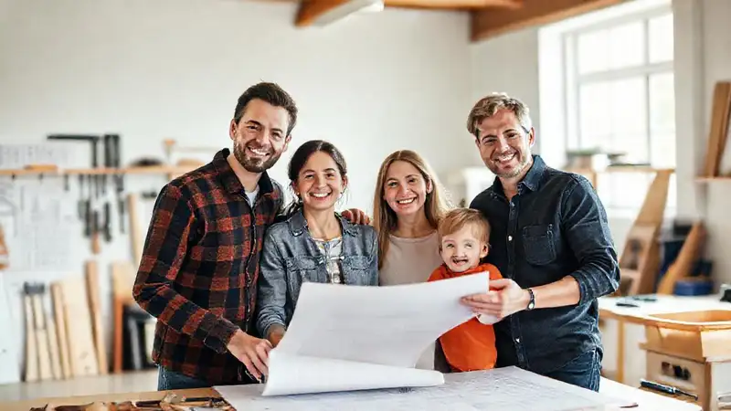 Una familia feliz en un hogar próspero