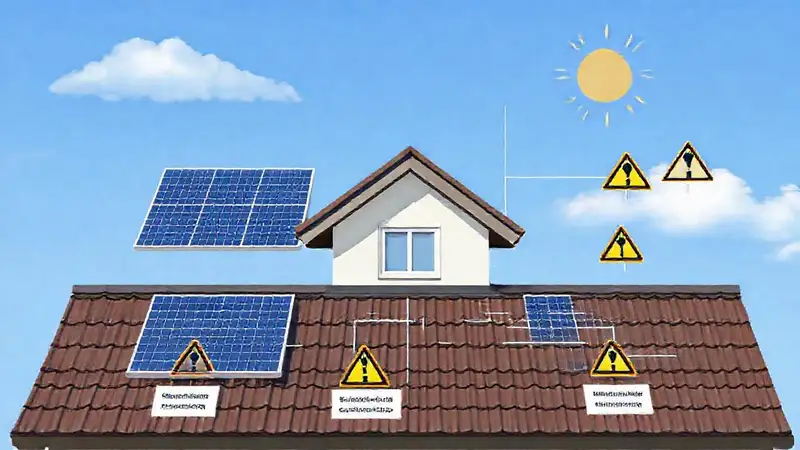 Paneles solares en tejado, ilustración técnica