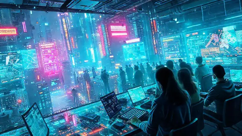 Una ciudad futurista, tecnológicamente compleja