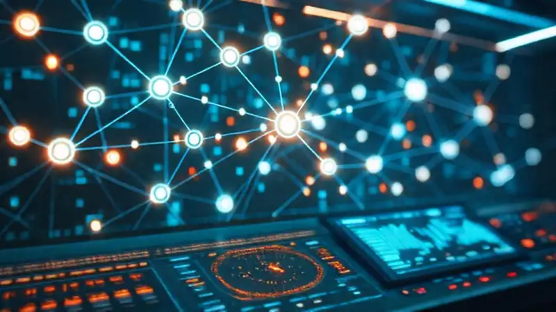 Red neuronal futurista visualiza datos dinámicos