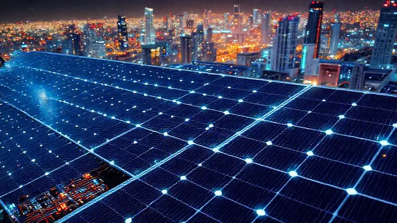Energía solar ilumina una ciudad futurista